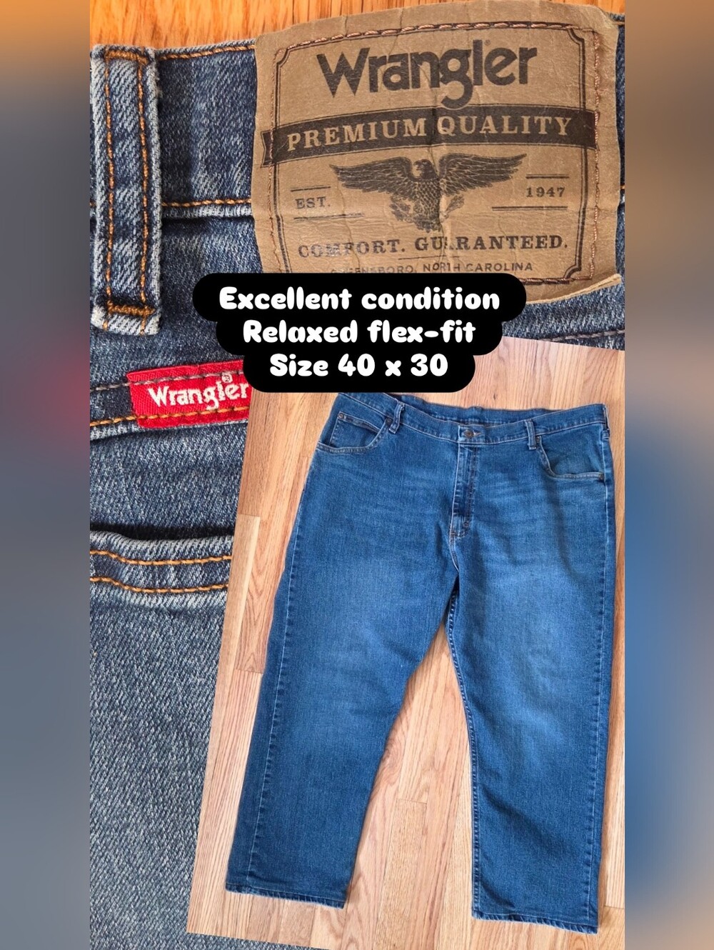 Wrangler Five Star Flex Regular Fit Straight Leg Jeans Medium Wash 40x30